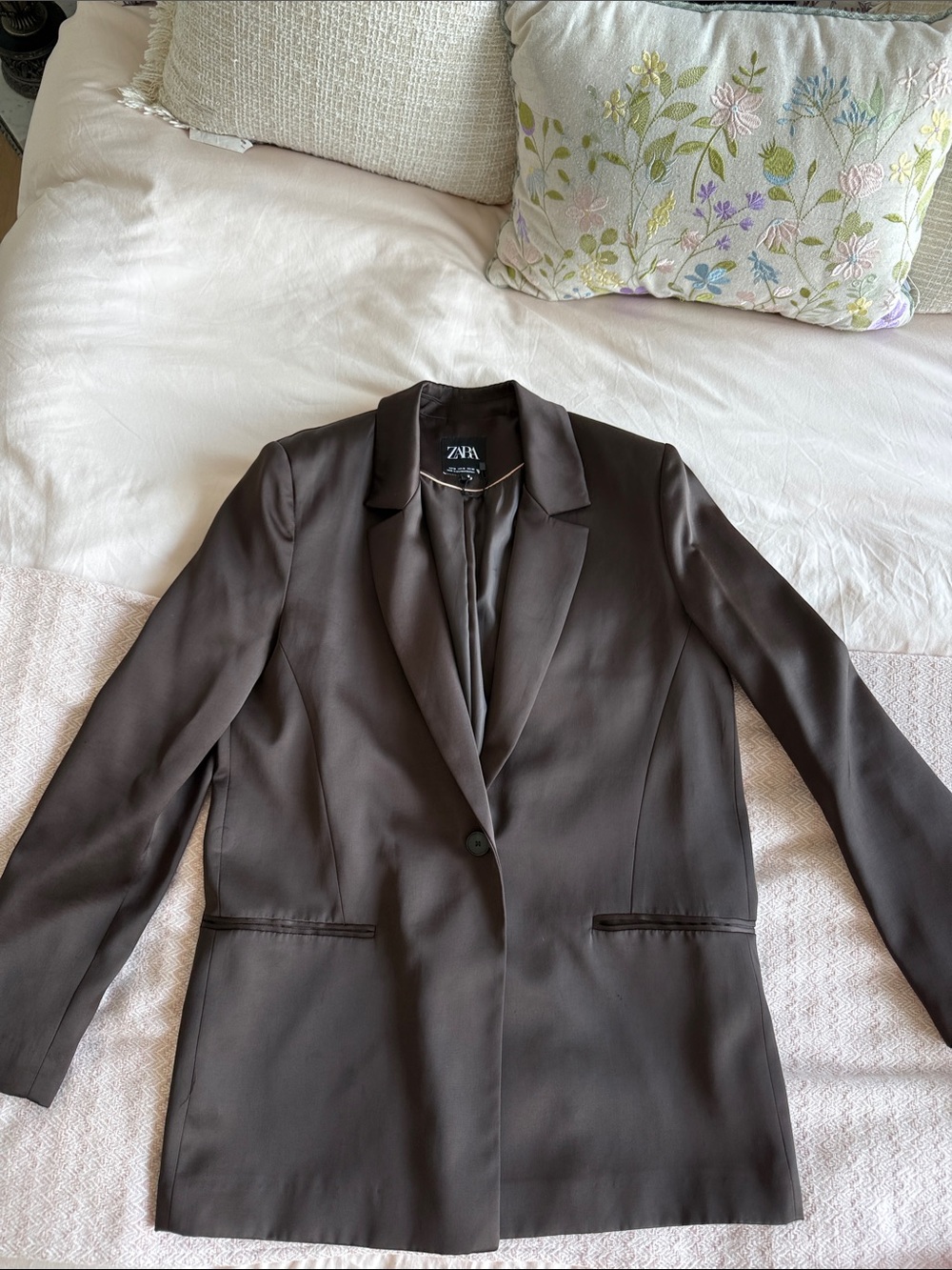 Zara Brown Single-Button Tailored Blazer